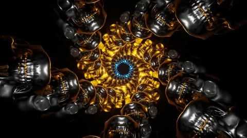 Endless moving tunnel of skulls. Digital loop animation. 3D rendering Stock Footage 172291262
