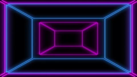 Endless neon glowing animation with custom rectangle line draw on black back Stock Footage 282297830