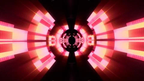 Endless neon lights cyber data vr tunnel motion graphics illustration background Stock Illustration