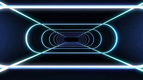 Endless neon rib lights abstract cyber tunnel flight motion graphics animation Stock Footage 88028388