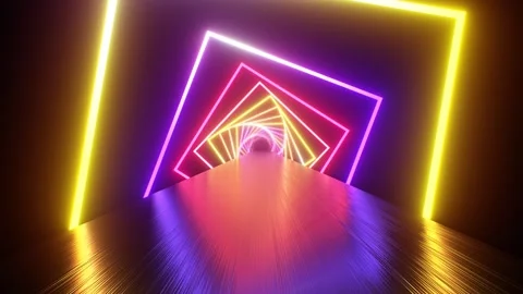 Endless Neon Square Rings Spinning Glowing Tunnel Going On Forever Stock Footage 255801902