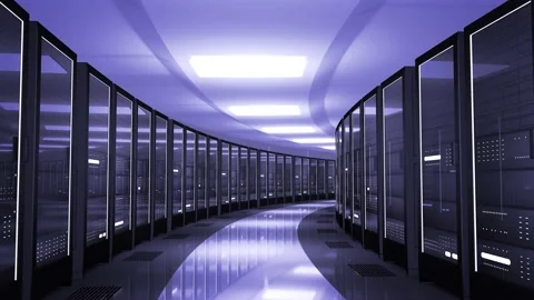 Endless network server racks. 3d rendering. seamless loop. Stock Footage 159508145