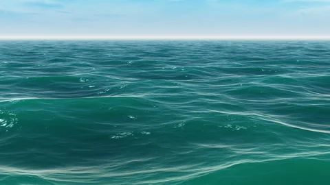 Endless Ocean Waves CGI Animation, Open Sea Horizon Stock Footage 348240115