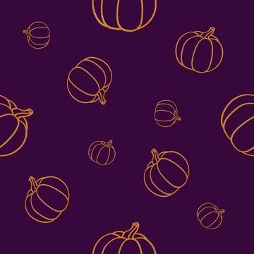 Endless orange pumpkin pattern on purple halloween background Stock Illustration