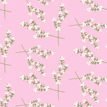 Endless pattern of blooming flower branch in trendy soft shades. Vector Repeat Stock Illustration