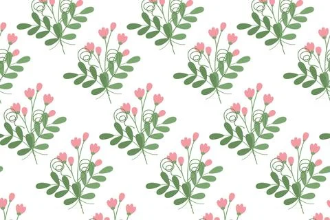 Endless pattern of bouquet of spring twigs with small leaves, flowering branches Stock Illustration