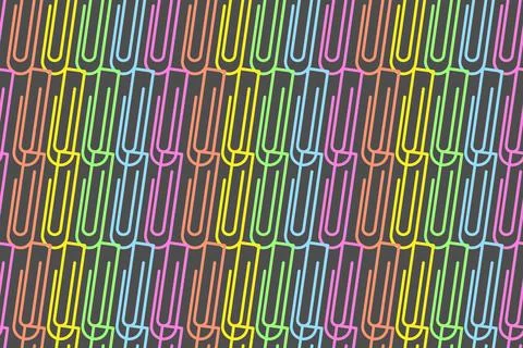 Endless pattern of bright colorful paper clips on a dark backdrop Illustrazione stock