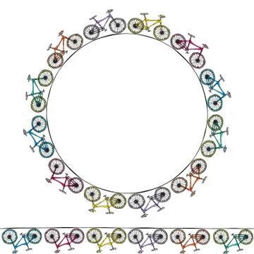 Endless Pattern Brush or Ribbon of Bicycles. Circle Frame Bike Background. Re Illustrazione stock
