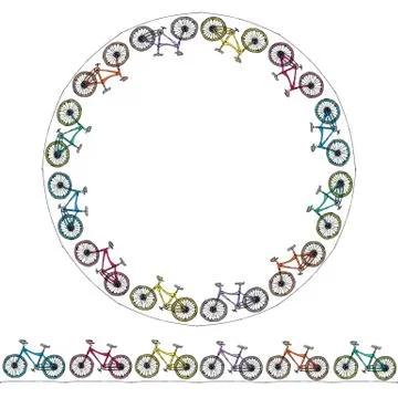 Endless Pattern Brush or Ribbon of Bicycles. Circle Frame Bike Background. Re Stock Illustration