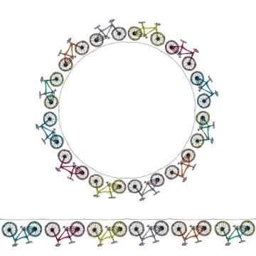 Endless Pattern Brush or Ribbon of Bicycles. Circle Frame Bike Background. Re イラスト素材