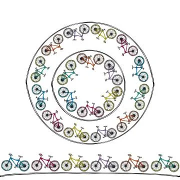 Endless Pattern Brush or Ribbon of Bicycles. Circle Frame Bike Background. Re イラスト素材