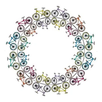 Endless Pattern Brush or Ribbon of Bicycles. Circle Frame Bike Background. Re Illustrazione stock