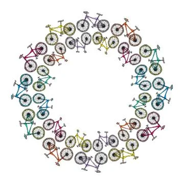 Endless Pattern Brush or Ribbon of Bicycles. Circle Frame Bike Background. Re Illustrazione stock