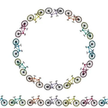 Endless Pattern Brush or Ribbon of Bicycles. Circle Frame Bike Background. Re Illustrazione stock
