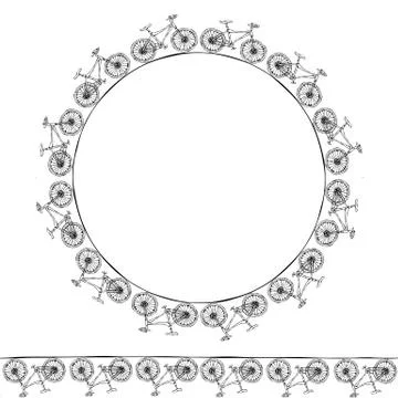 Endless Pattern Brush or Ribbon of Bicycles. Circle Frame Bike Background Illustrazione stock