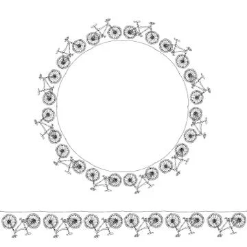 Endless Pattern Brush or Ribbon of Bicycles. Circle Frame Bike Background Illustrazione stock