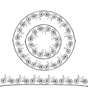 Endless Pattern Brush or Ribbon of Bicycles. Circle Frame Bike Background Illustrazione stock