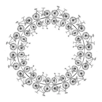 Endless Pattern Brush or Ribbon of Bicycles. Circle Frame Bike Background Illustrazione stock