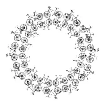 Endless Pattern Brush or Ribbon of Bicycles. Circle Frame Bike Background Illustrazione stock