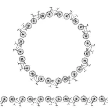Endless Pattern Brush or Ribbon of Bicycles. Circle Frame Bike Background Illustrazione stock
