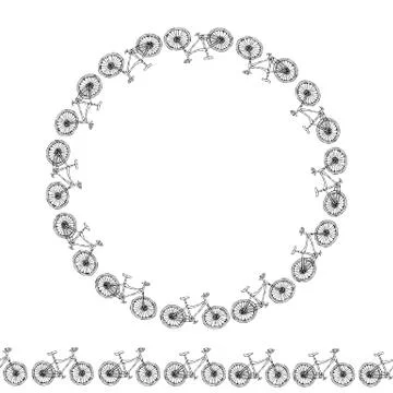 Endless Pattern Brush or Ribbon of Bicycles. Circle Frame Bike Background Illustrazione stock