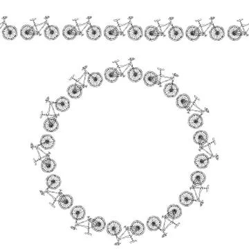 Endless Pattern Brush or Ribbon of Bicycles. Circle Frame Bike Background Illustrazione stock
