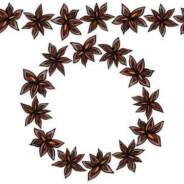 Endless Pattern Brush, Round Garland with with Anise Star Seeds. Wreath or Ci Stock Illustration
