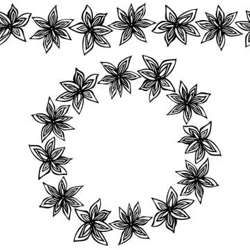 Endless Pattern Brush, Round Garland with with Anise Star Seeds. Wreath or Ci Stock Illustration