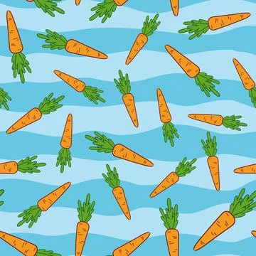 Endless pattern with carrots on a blue background with waves Stock Illustration