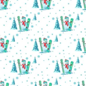 Endless pattern Christmas theme. Vector seamless illustration of a snowman Illustrazione stock