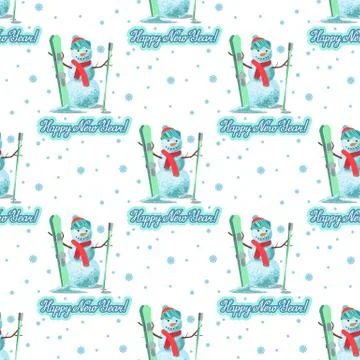 Endless pattern Christmas theme. Vector seamless illustration of a snowman with Stock Illustration