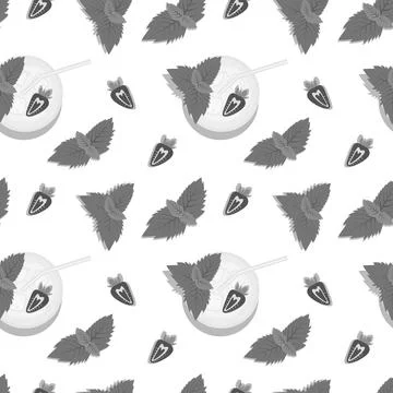 Endless pattern of cocktail with mint, half a strawberry and cocktail tube in Stock Illustration
