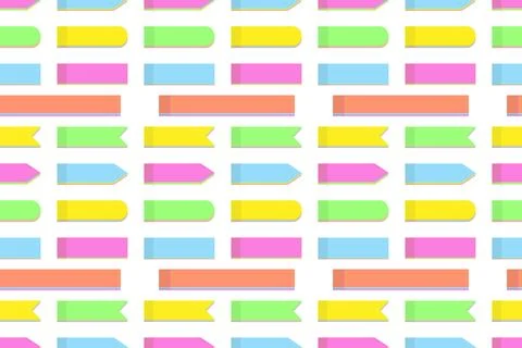 Endless pattern of colorful office paper note stickers of various shapes in Illustrazione stock