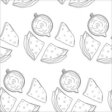 Endless pattern from Corn tortillas folded in triangle with sauce in gravy boat 스톡 일러스트