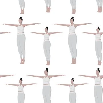 Endless pattern depicting a woman performing a yoga with arms outstretched in Stock Illustration