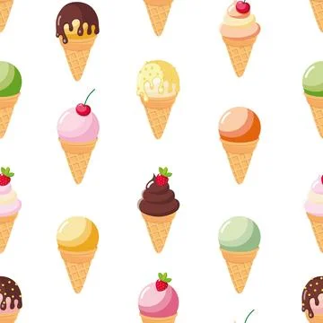 Endless pattern with different ice cream cones. 스톡 일러스트