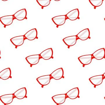 Endless pattern of elegant glasses with transparent lenses in a red frame Illustrazione stock