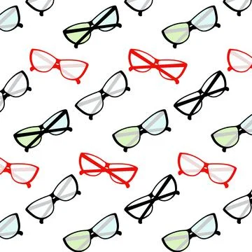 Endless pattern of elegant stylized glasses with clear and multi colored lenses Illustrazione stock