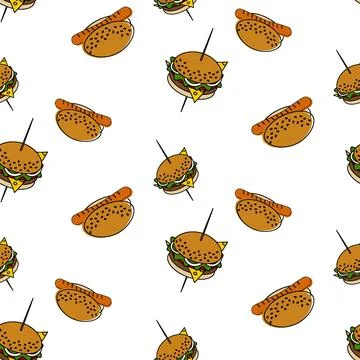 An endless pattern with elements of fast food on a transparent background Stock Illustration