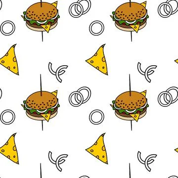 An endless pattern with elements of fast food on a transparent background Stock Illustration