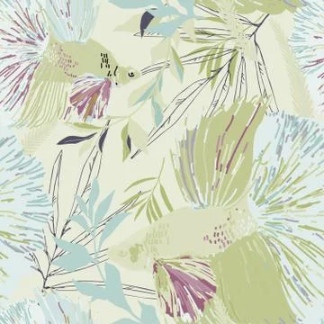 Endless pattern with goldfish and algae. Vector illustration. Marine theme, b Stock Illustration