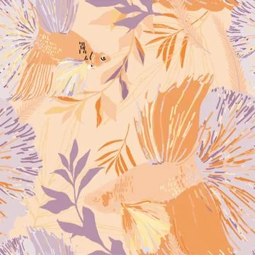 Endless pattern with goldfish and algae. Vector illustration. Marine theme, b 库存插图