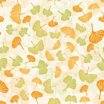 Endless pattern of large and small ginkgo leaves in green and yellow. Vector Stock Illustration