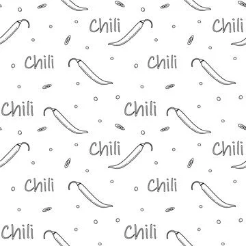 Endless pattern with lettering, Chili pepper and peppercorn. Latin American Stock Illustration