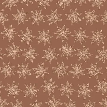 Endless pattern of outline drawing anise star on backdrop in trendy brown hue イラスト素材