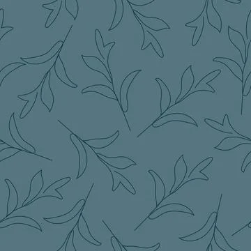 Endless pattern with plant twig drawn one line Stock Illustration