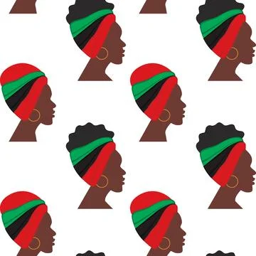 Endless pattern of the profile African American woman in different headdress Stock Illustration