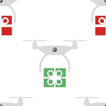 Endless pattern of quadcopters carrying gifts Stock Illustration