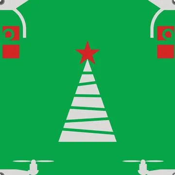 Endless pattern of quadrocopters carrying gifts near christmas tree style fla Stock Illustration