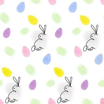 Endless pattern of Rabbit in one continuous line and colorful Easter eggs with Stock Illustration
